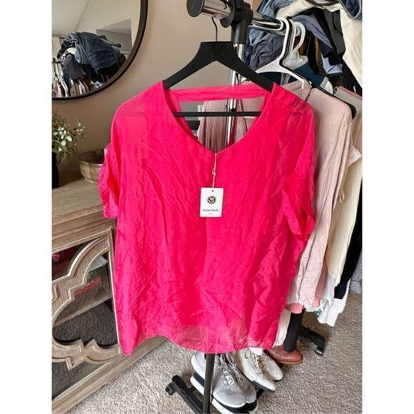 Sugar Babe NWT Hot Pink Sheer Blouse Short Sleeve Women’s Size Small - Picture 1 of 6